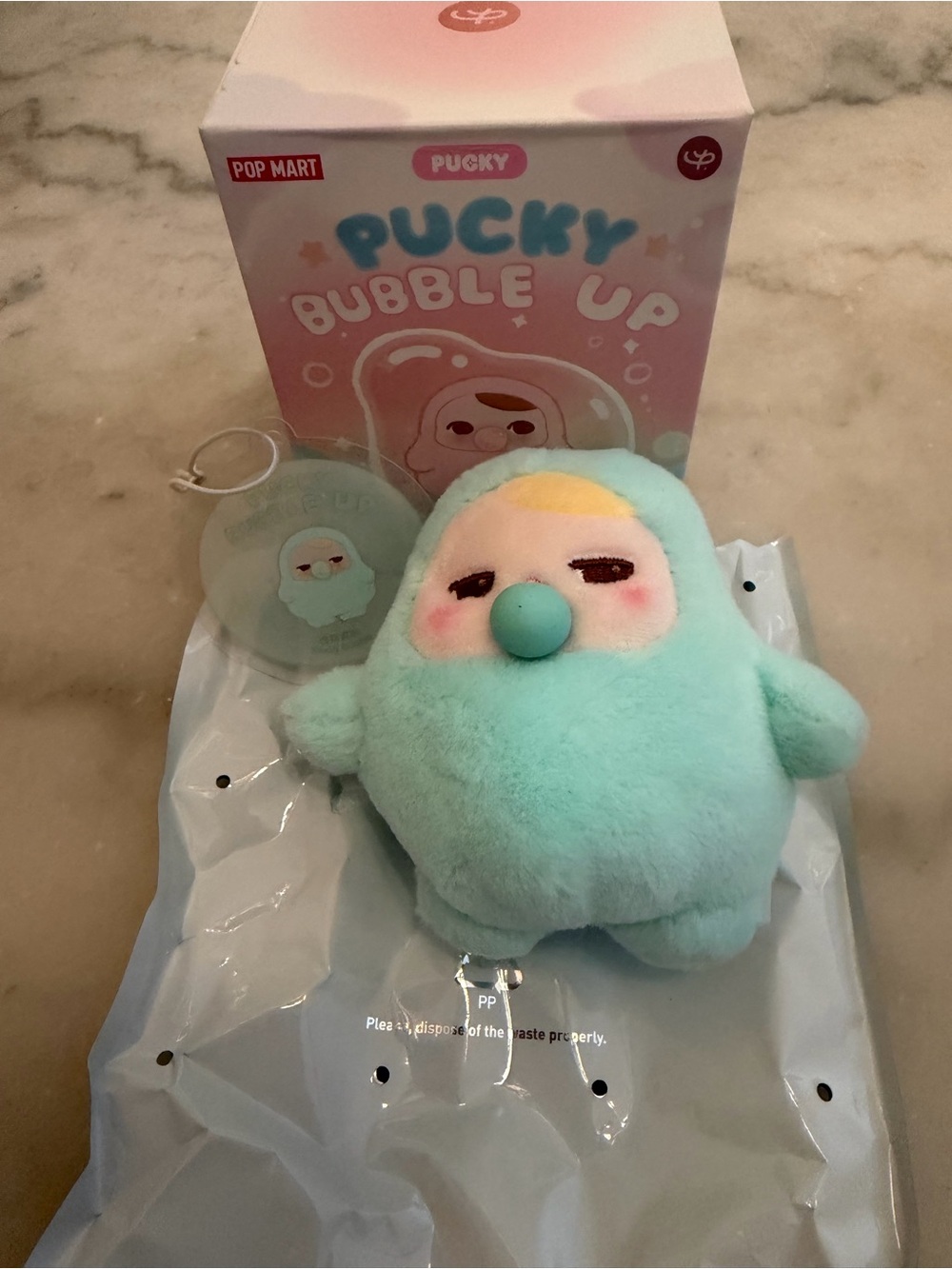 Pop Mart Pucky Bubble Up Plush Keychain - Aqua Blue Collectible